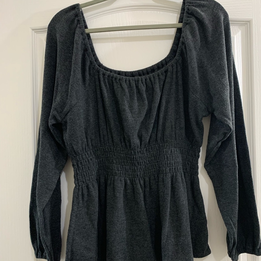 Madewell Dark Grey Peasant Top